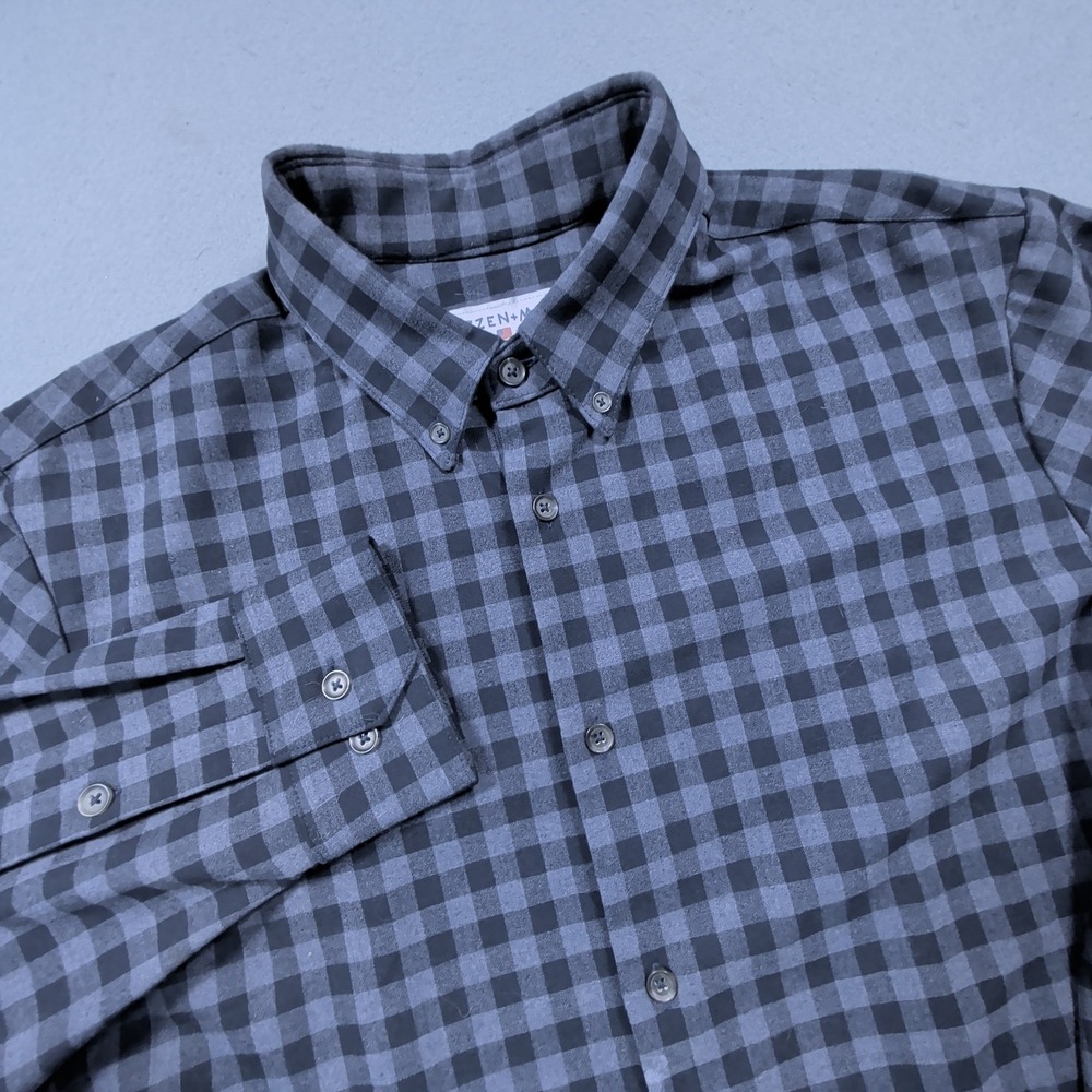 Mizzen+Main Button Down Shirt Mens XL Trim Fit Grey Black Gingham Performance